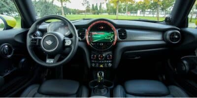 Interior of the Hybrid Mini Cooper is an all-electric version of the Mini.