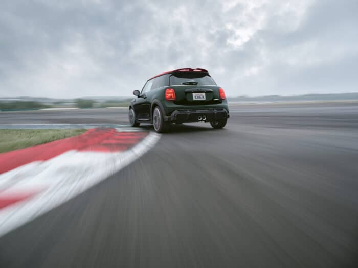 The Mini Cooper S in action on the racetrack. 